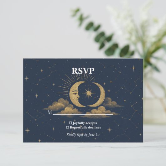 Celestial Starry Night Wedding RSVP Card (スタンド正面)