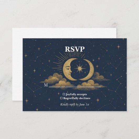 Celestial Starry Night Wedding RSVP Card (正面/裏面)