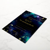 Celestial Stars | 紺とテラコッタゴールドの結婚式RSVPカード 箔招待状 (回転した状態)