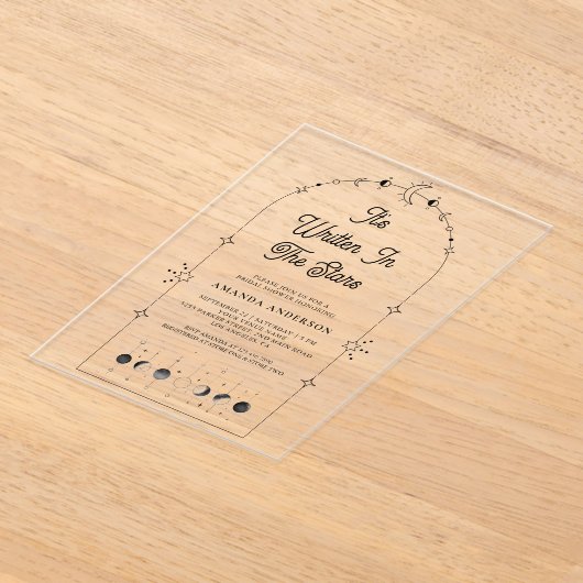 Celestial Stars Black Moon Bridal Shower アクリル招待状 (レイダウン)