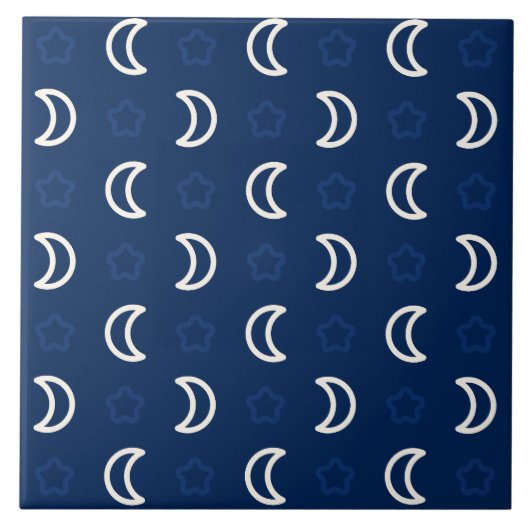 Celestial Stars & Moon Ceramic Tile – Navy Blue タイル (正面)