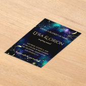 Celestial Stars | Navy Teal Gold Galaxy | Wedding アクリル招待状 (レイダウン)