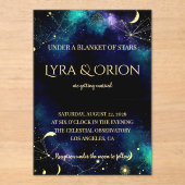 Celestial Stars | Navy Teal Gold Galaxy | Wedding アクリル招待状 (正面)