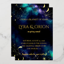 Celestial Stars | Navy Teal Gold Galaxy | Wedding