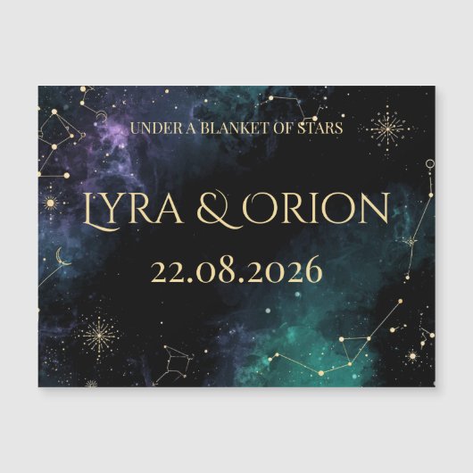 Celestial Stars | Navy/Teal Gold Wedding Magnet (正面)