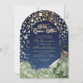 Celestial Stars Sage Green Quinceanera 招待状 (正面)