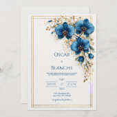 Celestial Sun and Dark Navy Foliage Wedding 招待状 (正面/裏面)