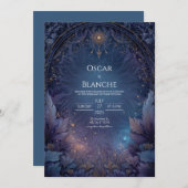 Celestial Sun and Dark Navy Foliage Wedding 招待状 (正面/裏面)