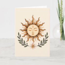 Celestial Sun Face Botanical Mystical Art カード
