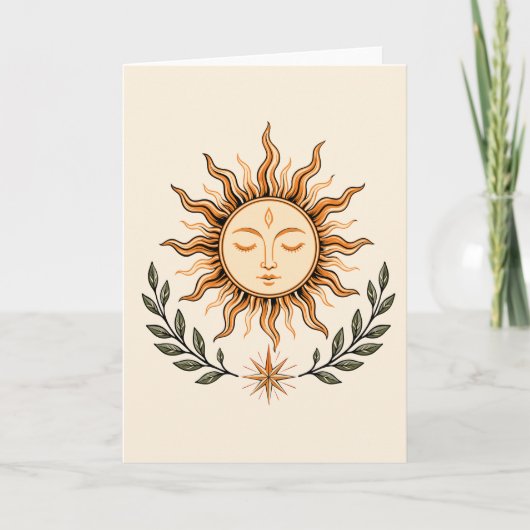 Celestial Sun Face Botanical Mystical Art カード (正面)