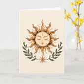 Celestial Sun Face Botanical Mystical Art カード (黄色い花)