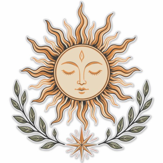 Celestial Sun Face Botanical Mystical Art シール (正面)