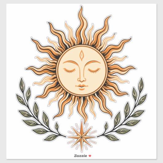 Celestial Sun Face Botanical Mystical Art シール (シート)