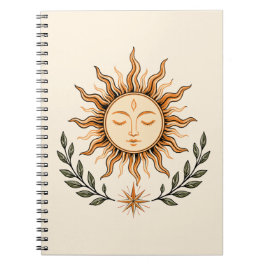 Celestial Sun Face Botanical Mystical Art ノートブック
