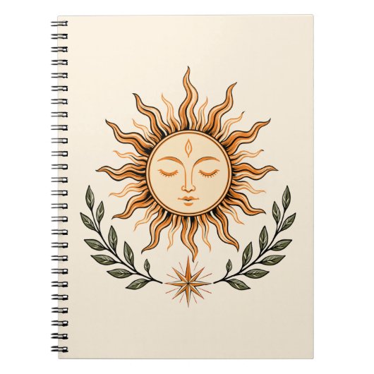 Celestial Sun Face Botanical Mystical Art ノートブック (正面)