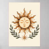 Celestial Sun Face Botanical Mystical Art ポスター (正面)