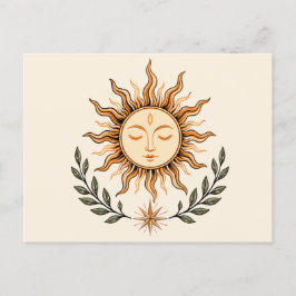 Celestial Sun Face Botanical Mystical Art ポストカード