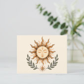 Celestial Sun Face Botanical Mystical Art ポストカード (スタンド正面)