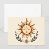 Celestial Sun Face Botanical Mystical Art ポストカード (正面/裏面)