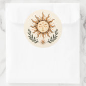 Celestial Sun Face Botanical Mystical Art ラウンドシール (バッグ)