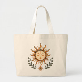 Celestial Sun Face Botanical Mystical Art ラージトートバッグ