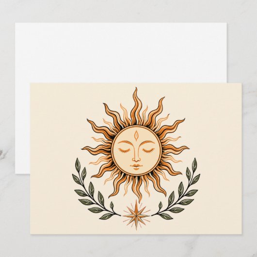 Celestial Sun Face Botanical Mystical Art 招待状 (正面/裏面)
