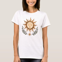 Celestial Sun Face Botanical Mystical Art Tシャツ