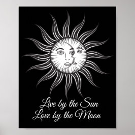celestial sun moon black white simple graphic ポスター