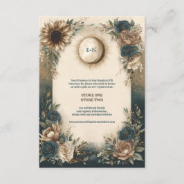 Celestial Sun Moon Boho Floral Rustic Wedding エンクロージャーカード