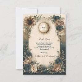 Celestial Sun Moon Boho Floral Rustic Wedding サンキューカード