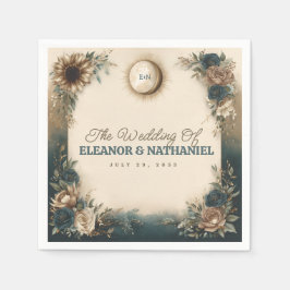Celestial Sun Moon Boho Floral Rustic Wedding スタンダードカクテルナプキン