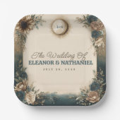 Celestial Sun Moon Boho Floral Rustic Wedding ペーパープレート (正面)