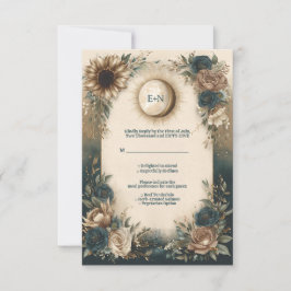 Celestial Sun Moon Boho Floral Rustic Wedding 出欠カード