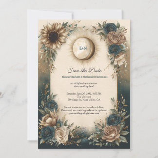 Celestial Sun Moon Boho Floral Save the Date セーブザデート