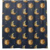 Celestial Sun & Moon Gold Starry Night Pattern (1) シャワーカーテン (正面)