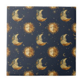 Celestial Sun & Moon Gold Starry Night Pattern (1) タイル (正面)