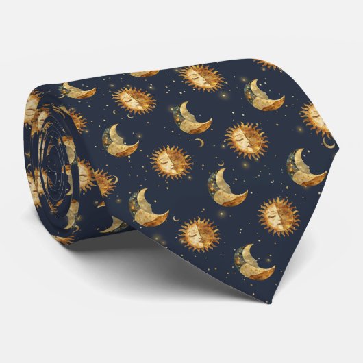 Celestial Sun & Moon Gold Starry Night Pattern (1) ネクタイ (ロール)