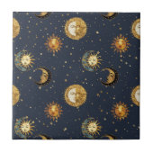 Celestial Sun & Moon Gold Starry Night Pattern (2) タイル (正面)