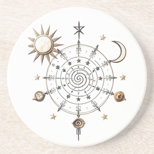 Celestial Sun & Moon Mandala Sandstone Coaster コースター (正面)