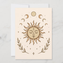 Celestial Sun Moon Phases Mystical Botanical Art カード