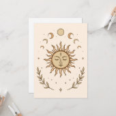 Celestial Sun Moon Phases Mystical Botanical Art カード (正面/裏面インサイチュ)