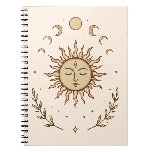 Celestial Sun Moon Phases Mystical Botanical Art ノートブック (正面)