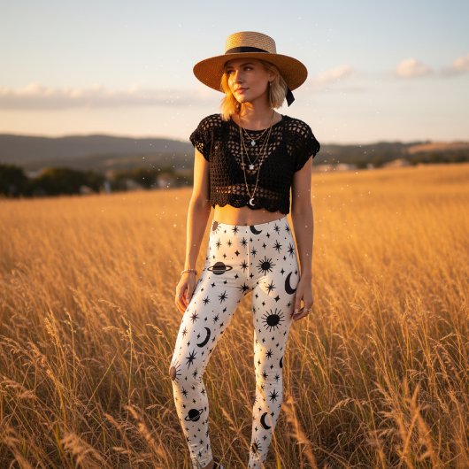 Celestial Sun Moon Stars Cream レギンス