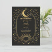 Celestial Sun Moon Wedding Invitation Black Gold 招待状 (スタンド正面)