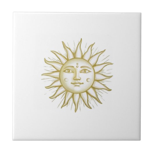 Celestial Sun with Face Gold and White タイル (正面)