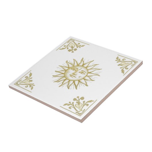 Celestial Sun with Face Gold and White Delft style タイル (側面)