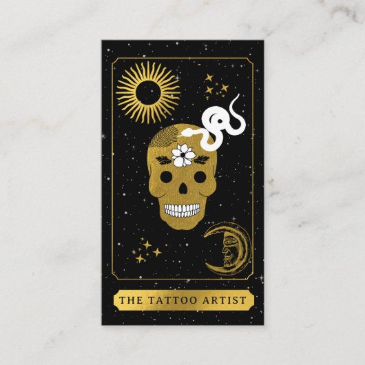 Celestial Tarot Logo Tattoo Artist Black Gold  名刺 (正面)