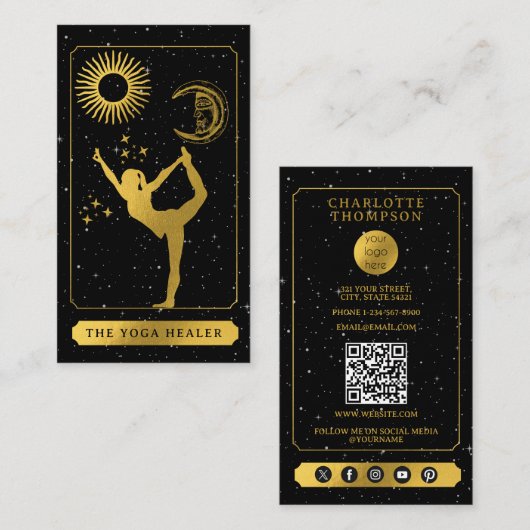 Celestial Tarot Logo Yoga Healer Black Gold  名刺 (正面/裏面)