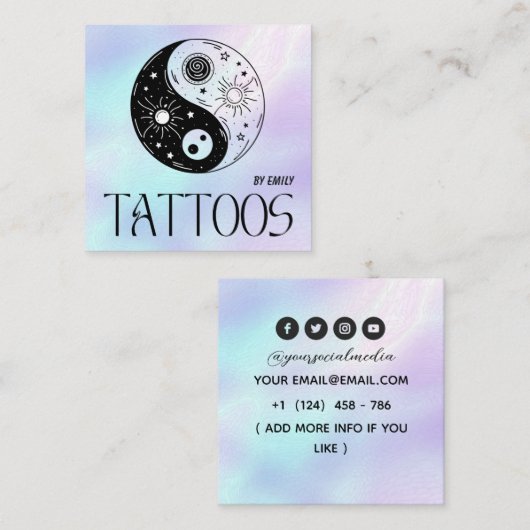 Celestial Tattoo Salon Holographic スクエア名刺 (正面/裏面)