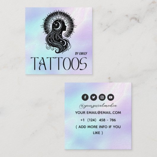 Celestial Tattoo Salon Holographic スクエア名刺 (正面/裏面)